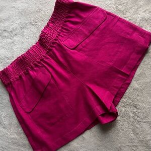 Anthropologie Maeve Linen A-Line Stretch Elastic Waist Shorts Hot Pink Large